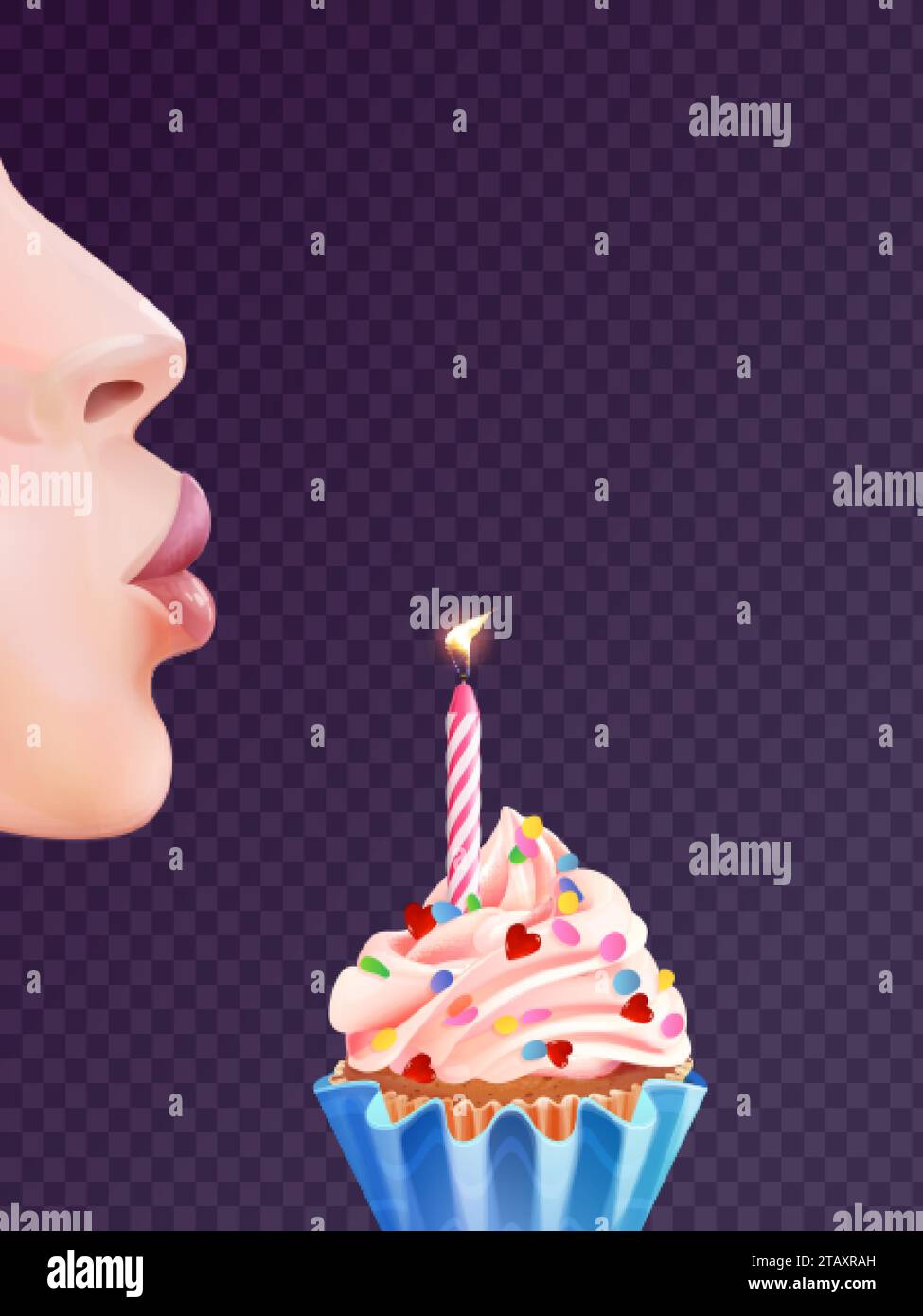 Girl blowing candle. Woman or kid blow on birthday cake and makes wish