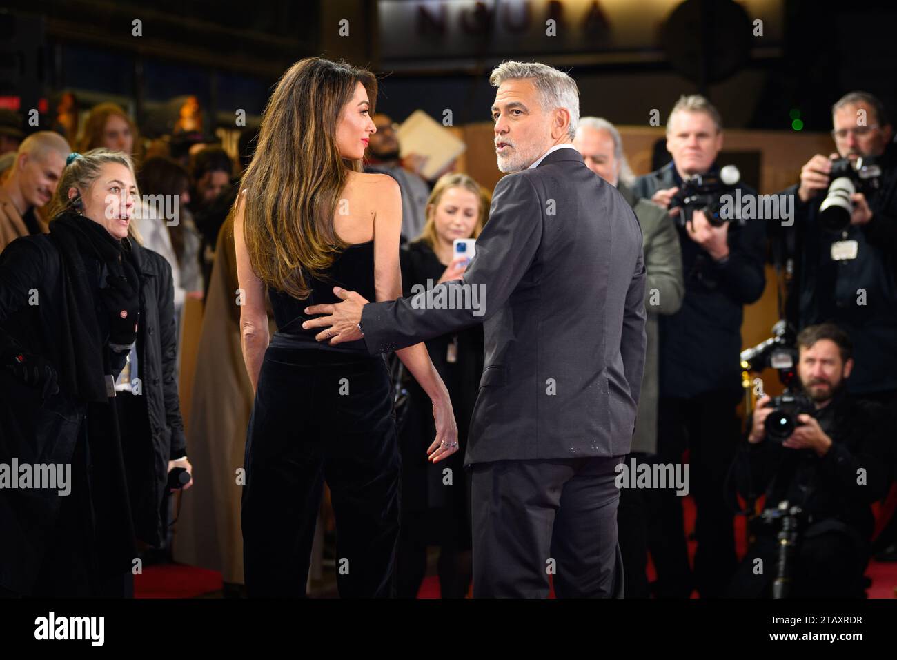 London, UK. 3 December 2023. George and Amal Clooney arrives for a UK special screening of The Boys in the Boat at Curzon Mayfair, central London. Photo credit should read: Matt Crossick/Empics/Alamy Live News Stock Photo