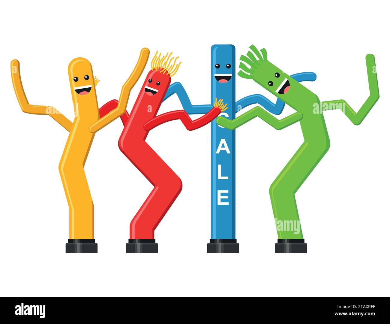 Dancing inflatable tube man set in flat style isolated on white background. Wacky waving air hand for sales and advertising. Vector illustration Stock Vector