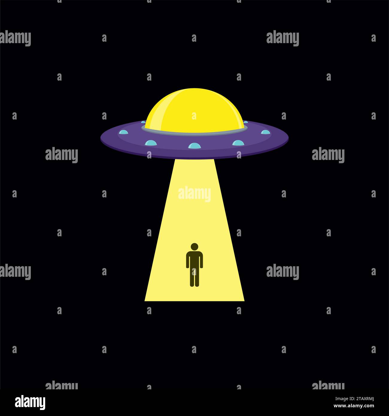 UFO Flying Saucer kidnapping a man. Abducting human. Vector Stock Vector