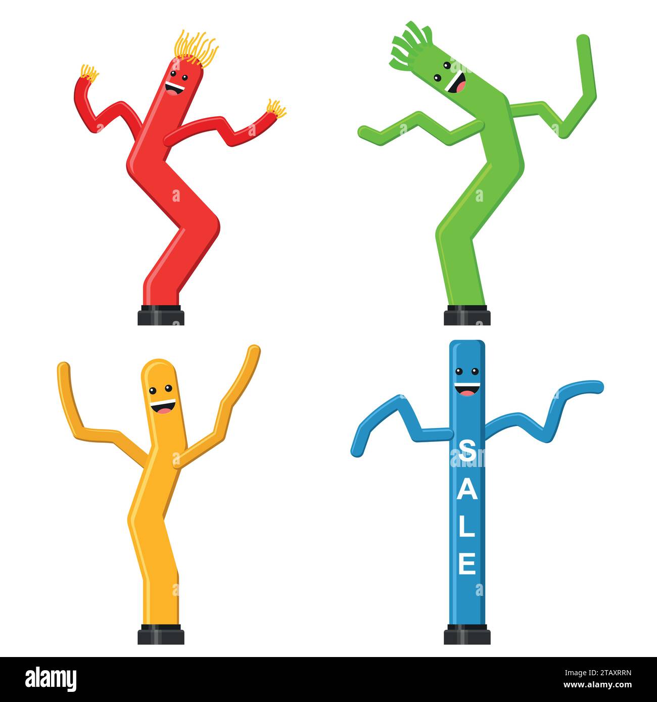 Dancing inflatable tube man set in flat style isolated on white background. Wacky waving air hand for sales and advertising. Vector illustration Stock Vector