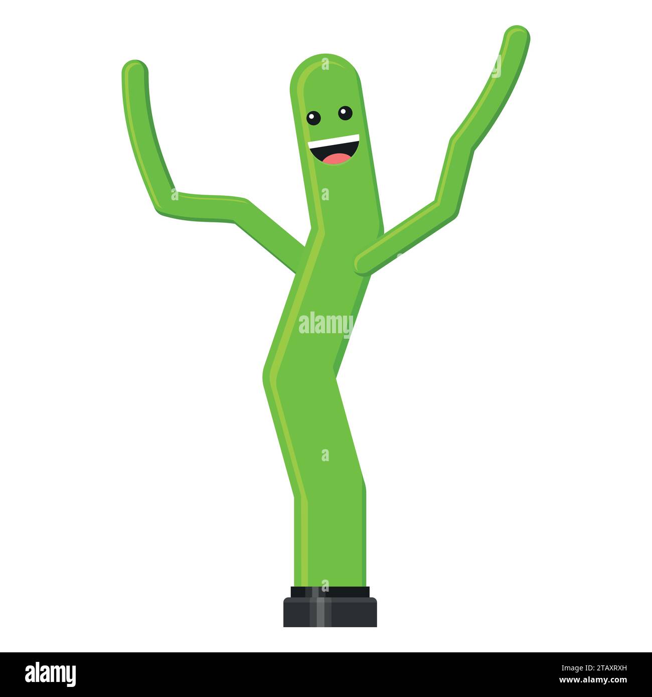 Dancing inflatable green tube man in flat style isolated on white background. Wacky waving air hand for sales and advertising. Vector illustration Stock Vector