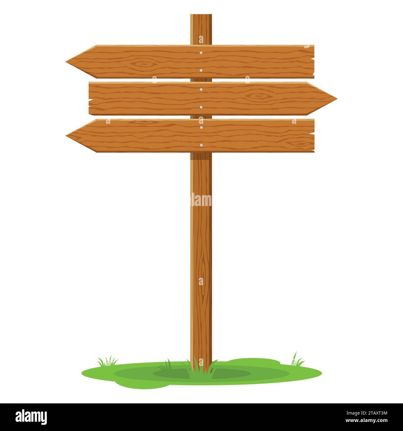 Wooden signboard arrow signpost isolated on white background. Sign and