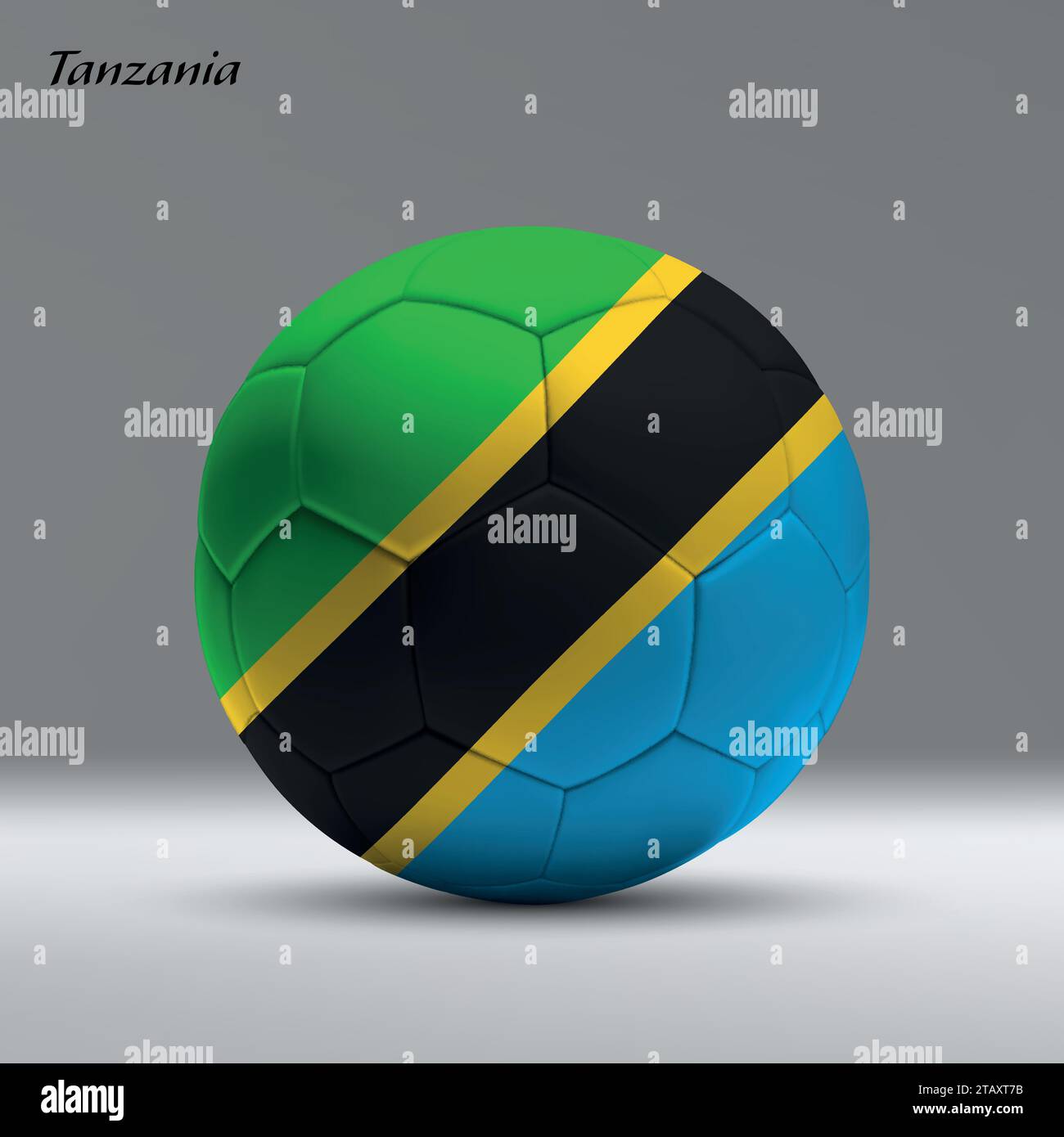 3d realistic soccer ball iwith flag of Tanzania on studio background, Football banner template Stock Vector