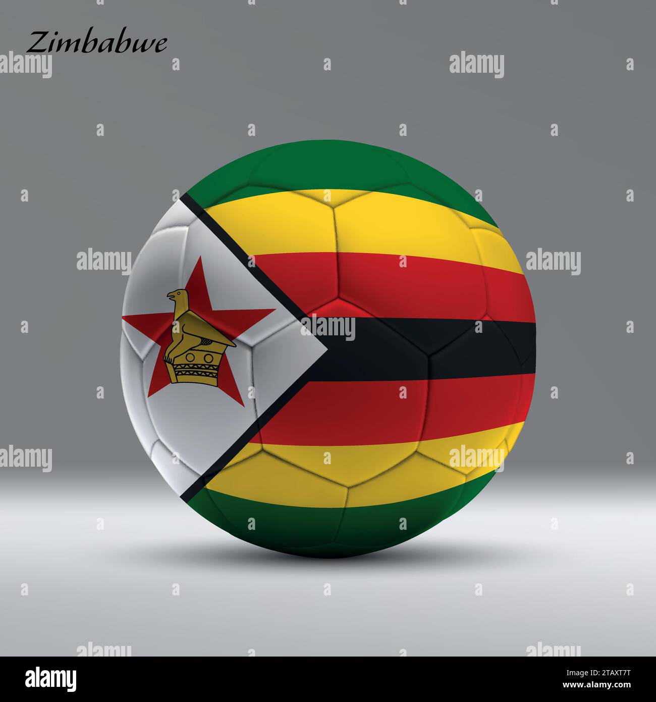 3d realistic soccer ball iwith flag of Zimbabwe on studio background, Football banner template Stock Vector