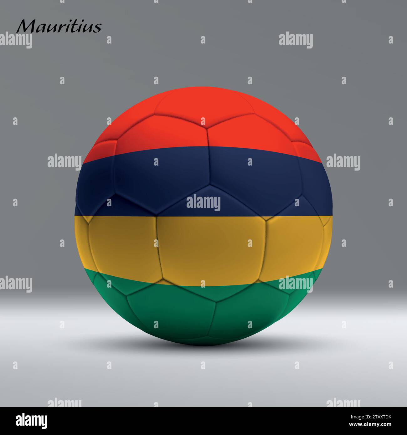 3d realistic soccer ball iwith flag of Mauritius on studio background