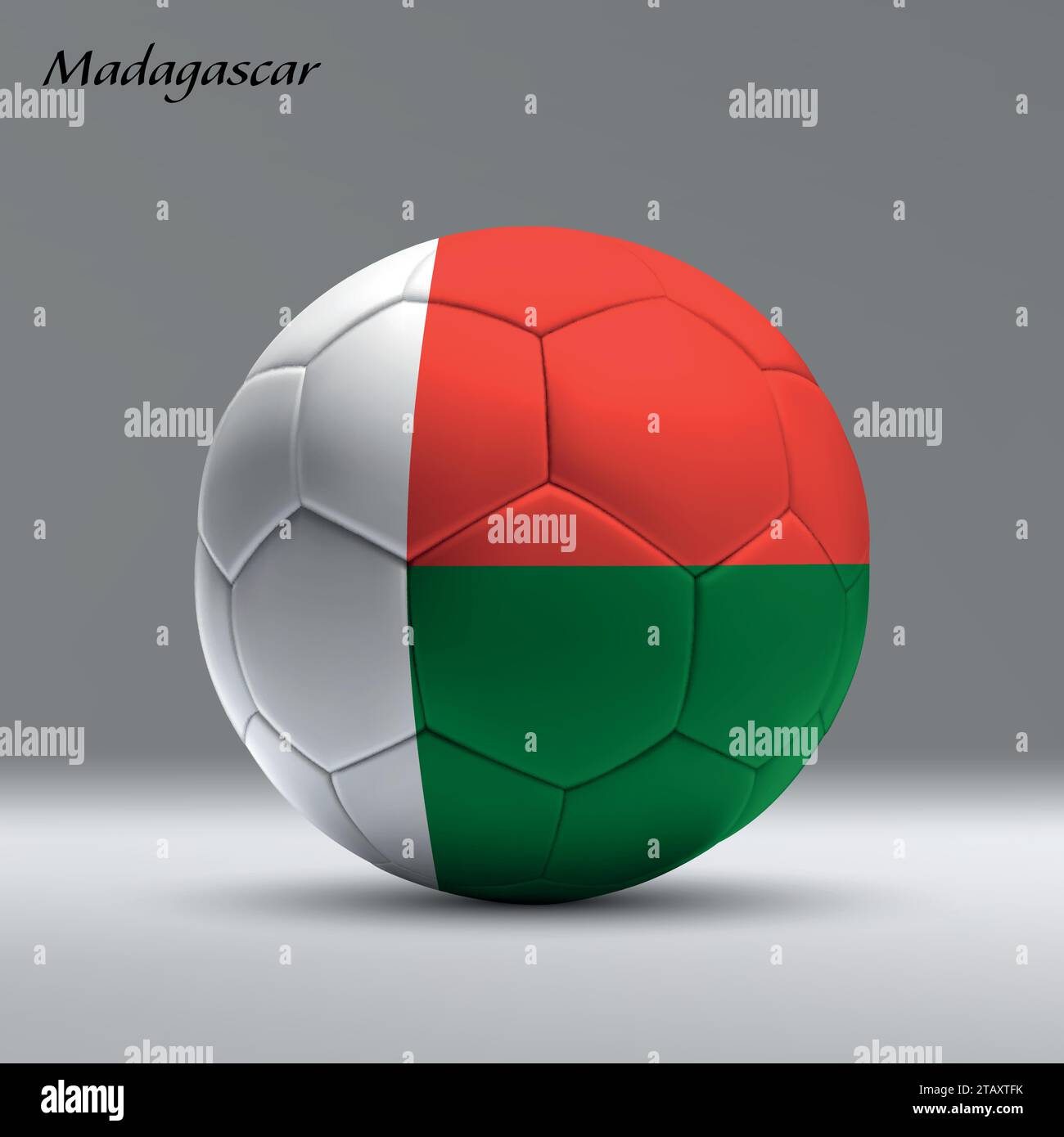 3d realistic soccer ball iwith flag of Madagascar on studio background, Football banner template Stock Vector