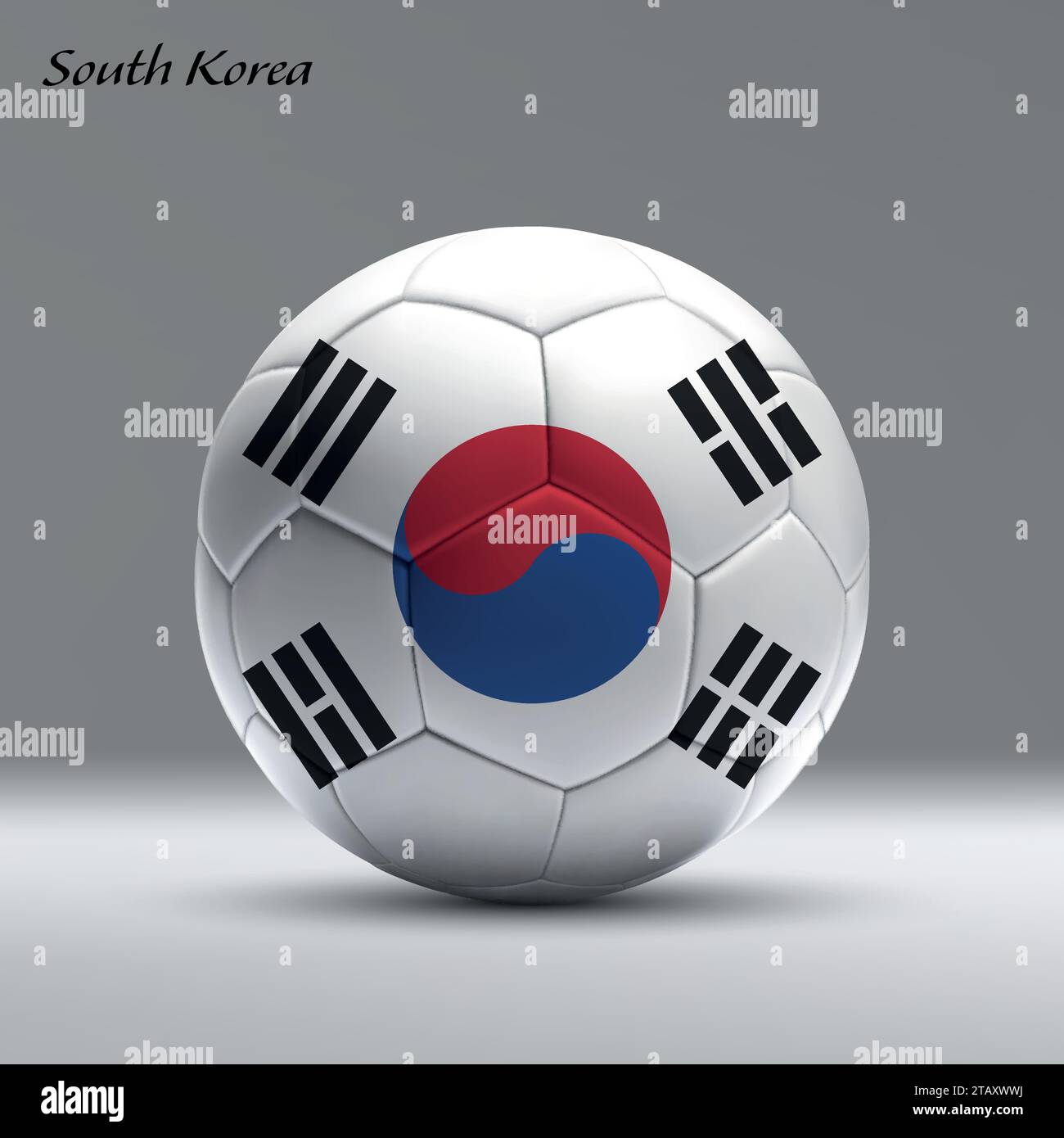 3d realistic soccer ball iwith flag of South Korea on studio background ...