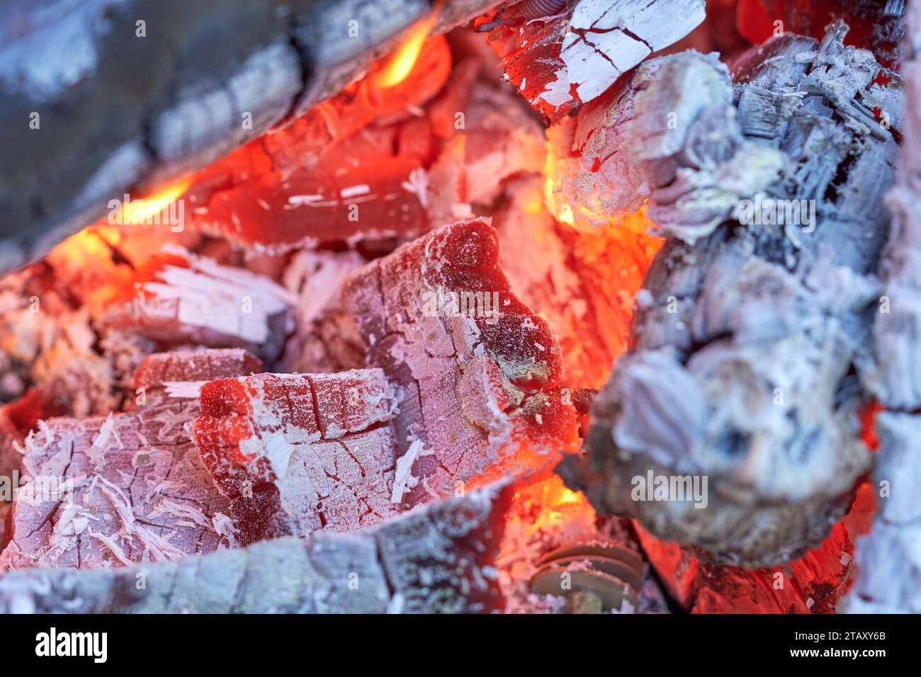 Hot embers glowing in a wood fire Stock Photo Alamy