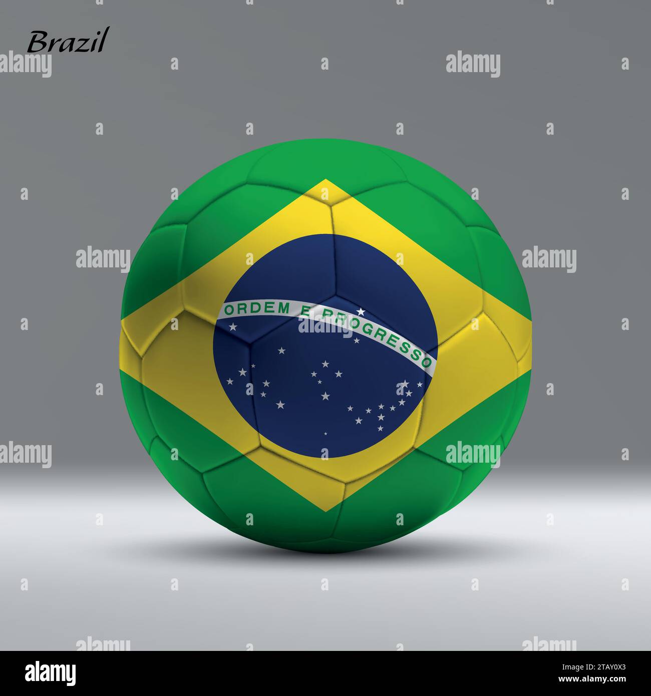 3d realistic soccer ball iwith flag of Brazil on studio background, Football banner template Stock Vector