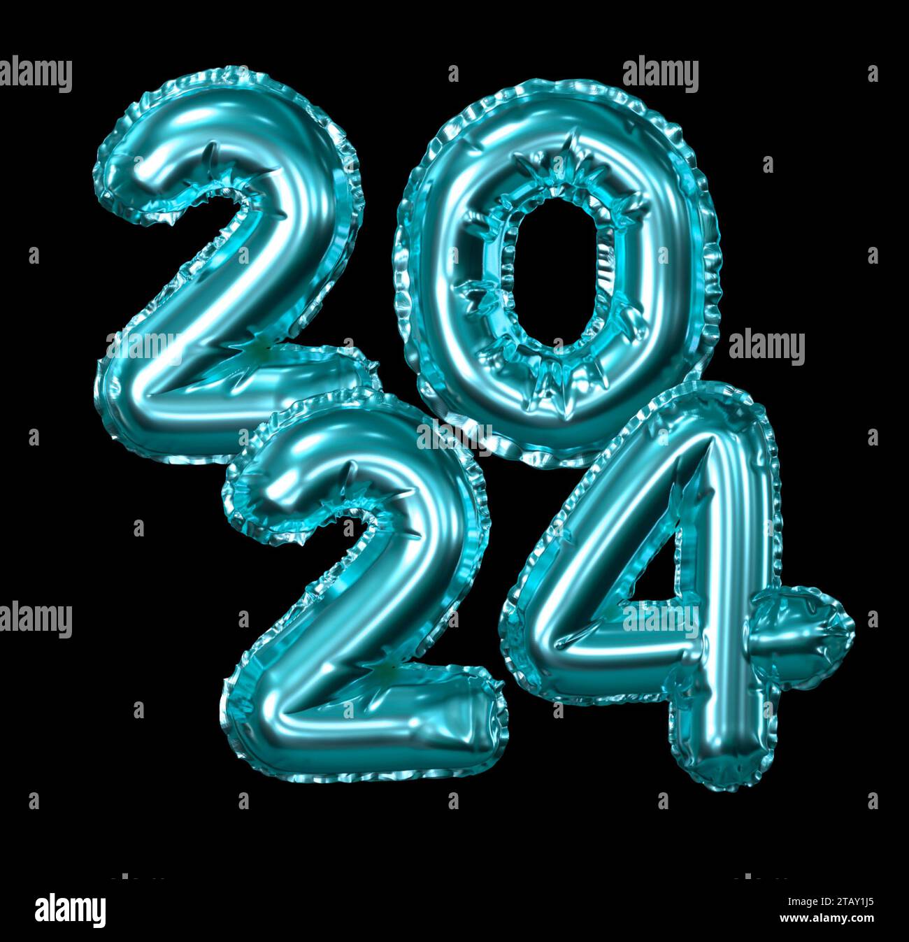 2024 New Year. 3D illustration of numbers 2024. black background, Blue