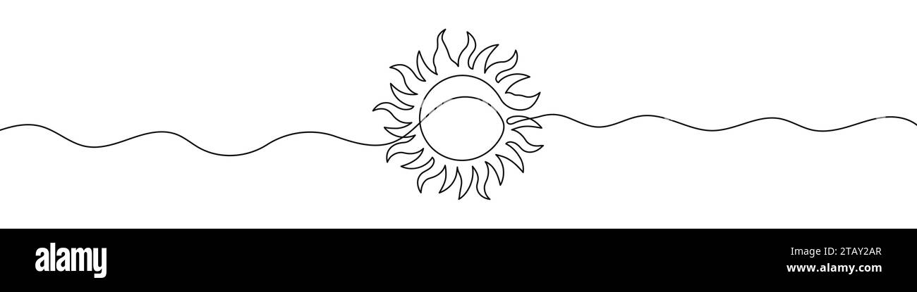 Continuous line drawing of sun icon. One line drawing background