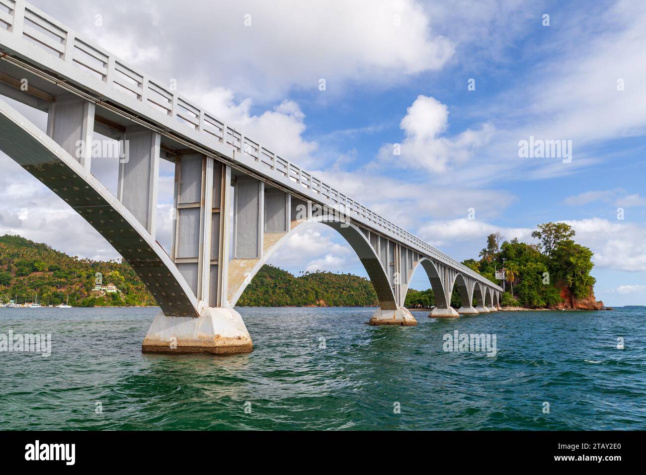 Los Puentes de Samana, Samana Bridge seaside view. This is a pedestrian bridge to the island park Vigia Cay Stock Photo