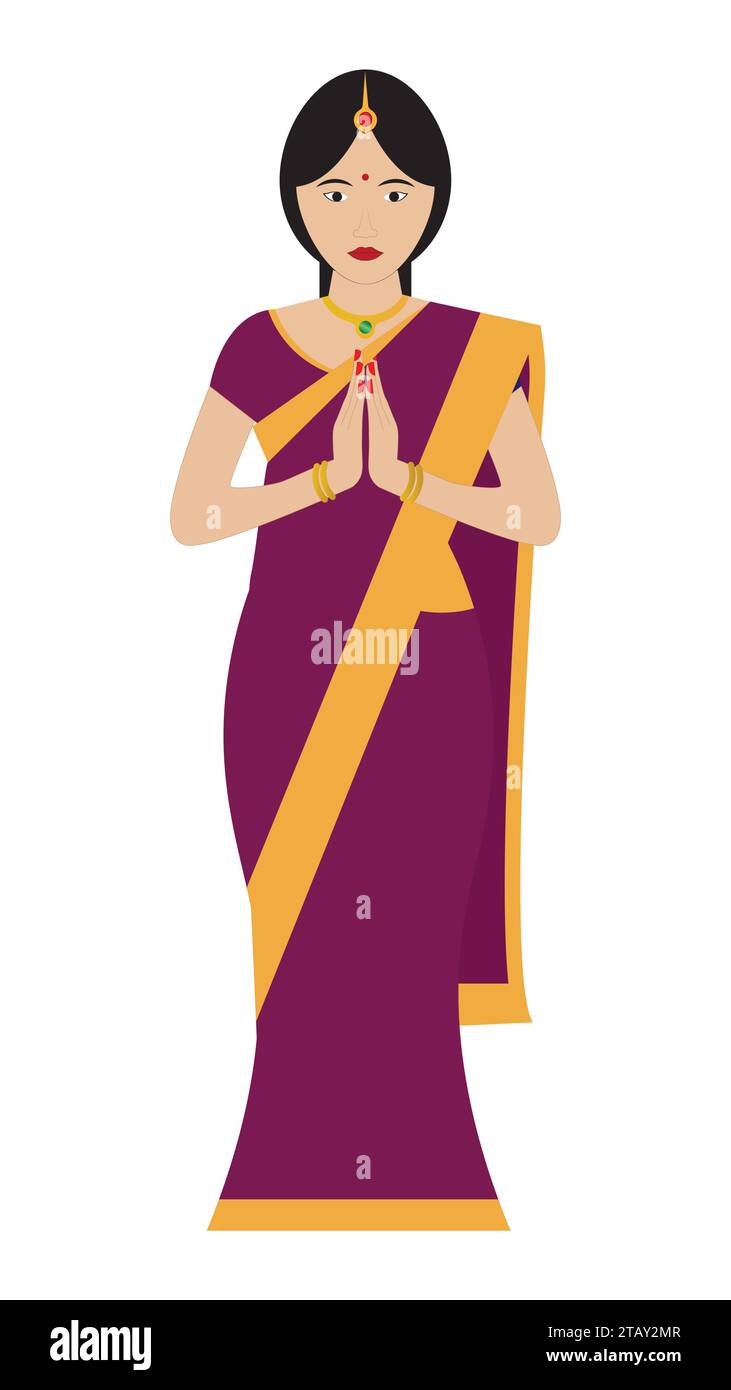 An Indian woman wearing a traditional beautiful saree.Vector