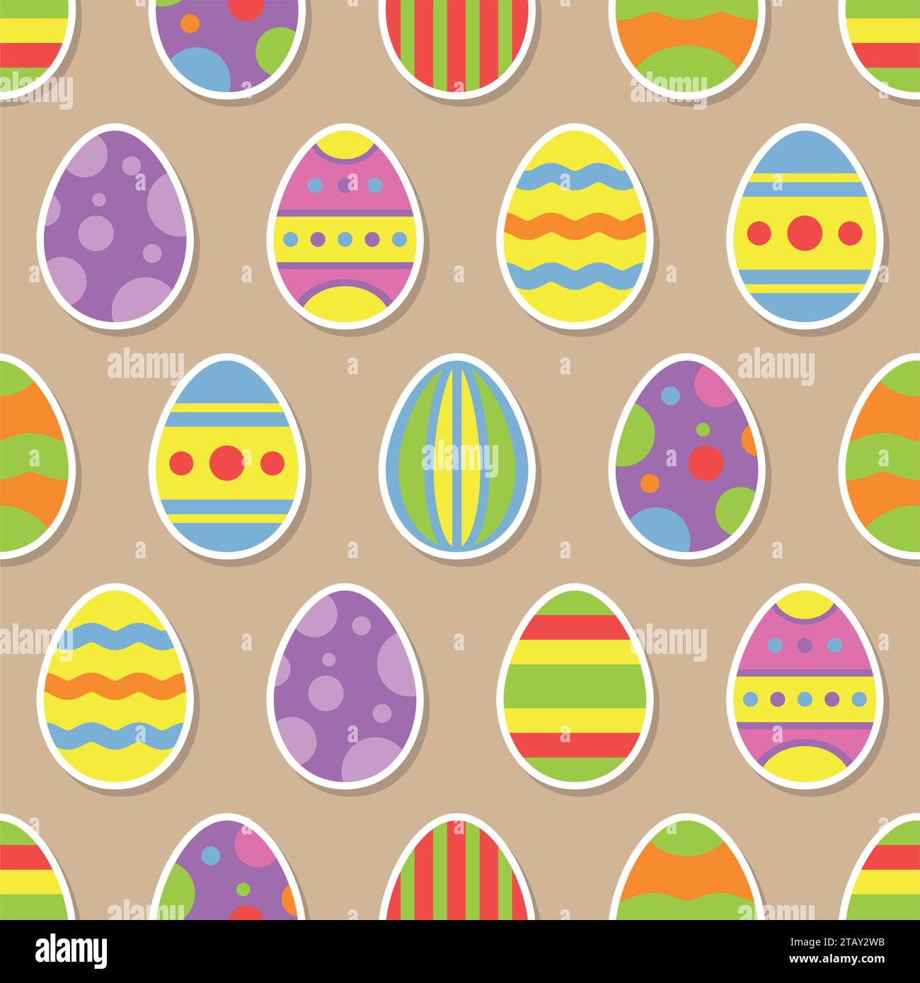 Seamless pattern with easter eggs stickers icons in flat style. Vector Illustration for Easter holidays design. Stock Vector