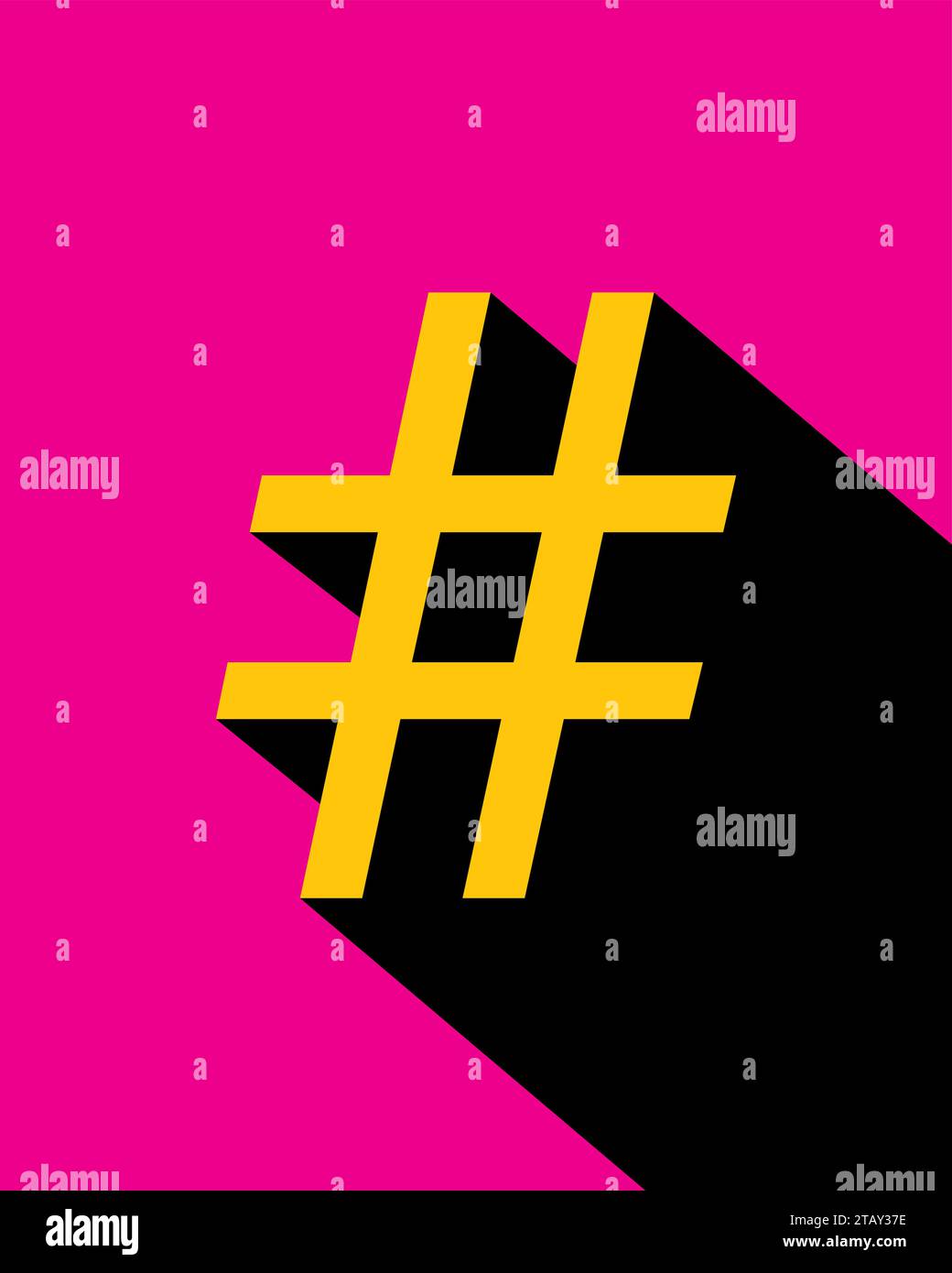 hashtag logo icon with shadow isolated on pink background Stock Vector