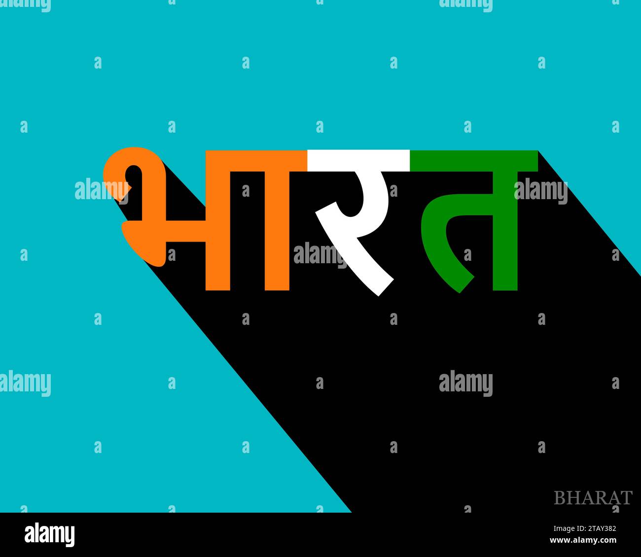 Bharat text with shadow isolated on blue background . Bharat is an another name of India - a country in south Asia Stock Vector