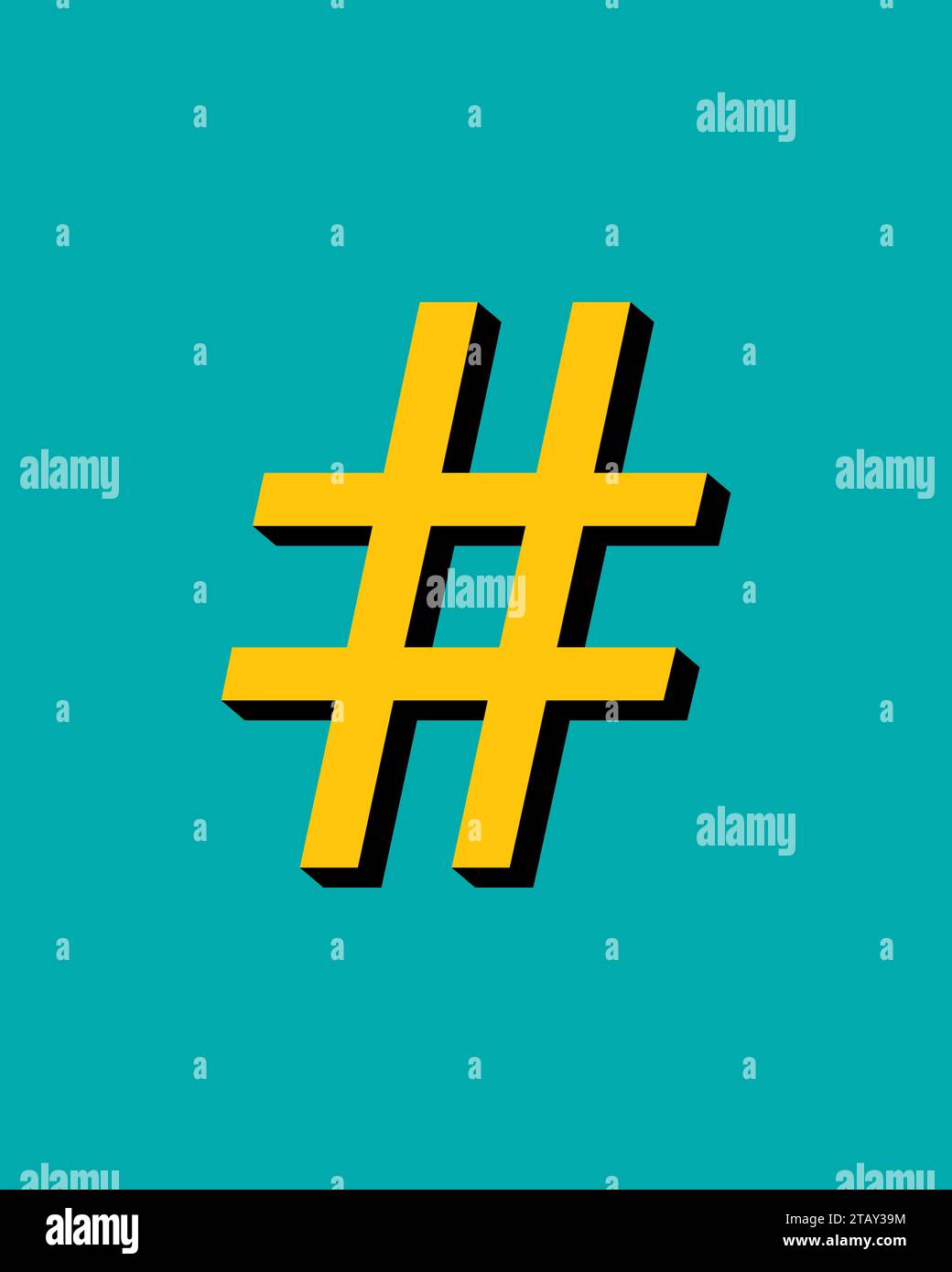 hashtag logo icon with shadow isolated on blue background Stock Vector