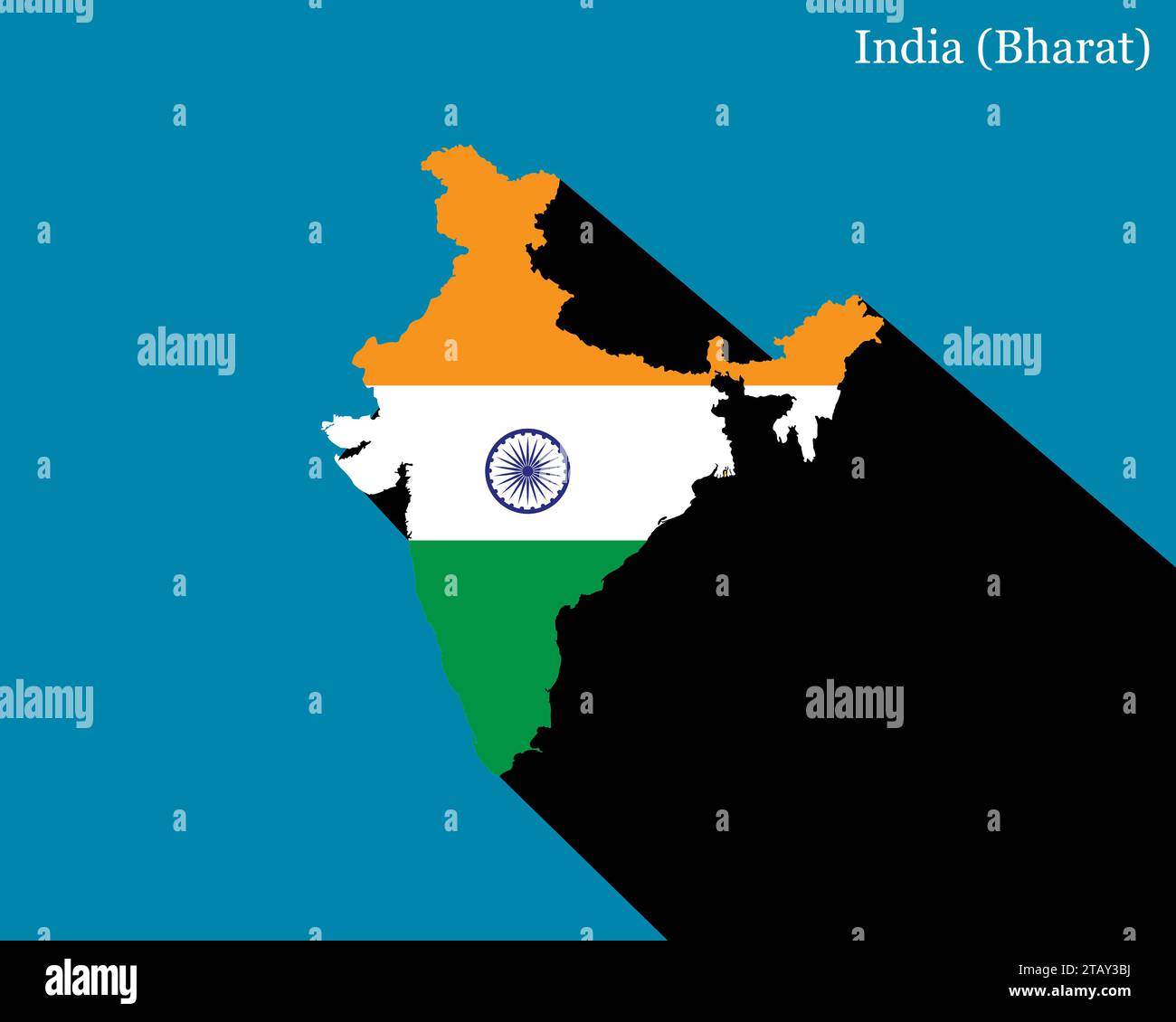 India Bharat map overlapped with Indian flag with shadow vector illustration Stock Vector
