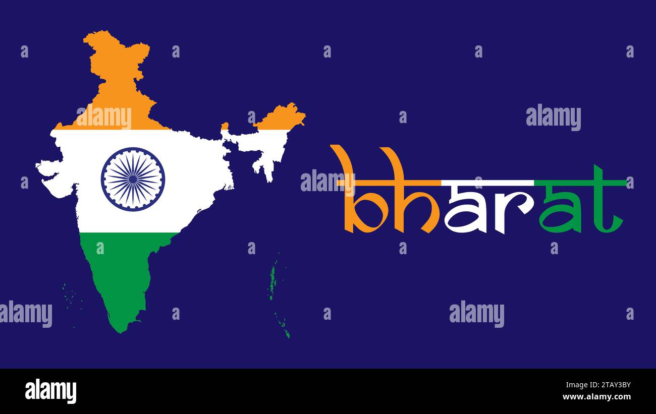 Indian Bharat map embedded with Indian Bharat flag with Bharat text Stock Vector
