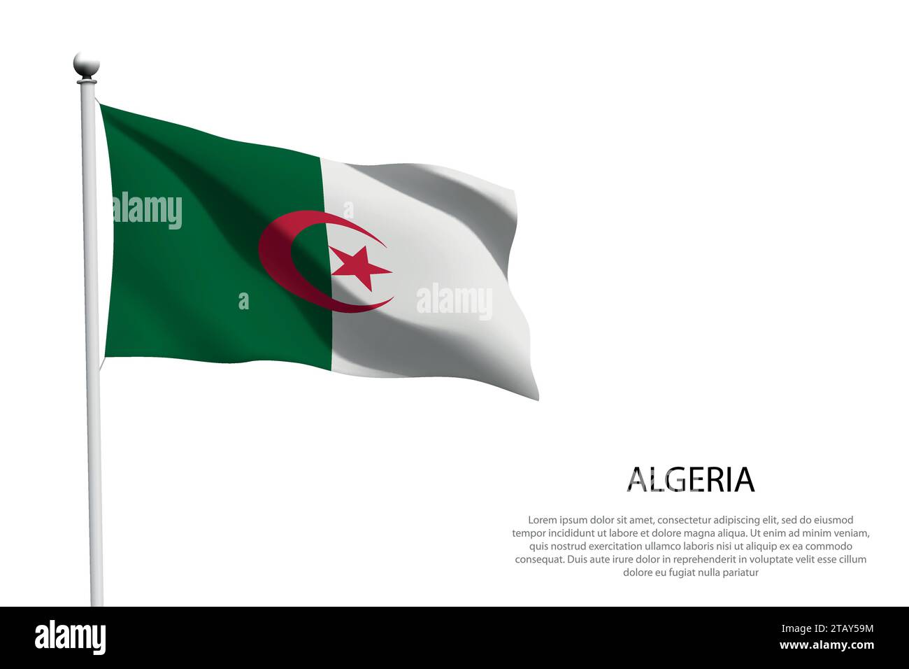 National flag Algeria isolated waving on white background Stock Vector
