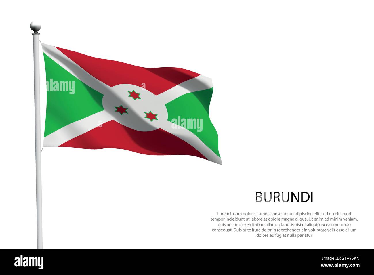 National flag Burundi isolated waving on white background Stock Vector