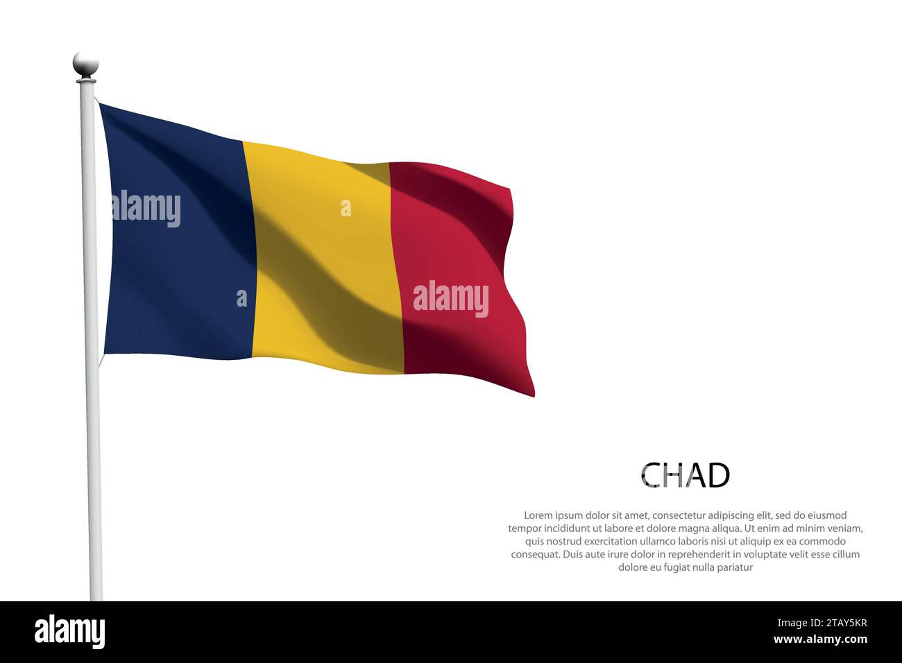 National flag Chad isolated waving on white background Stock Vector