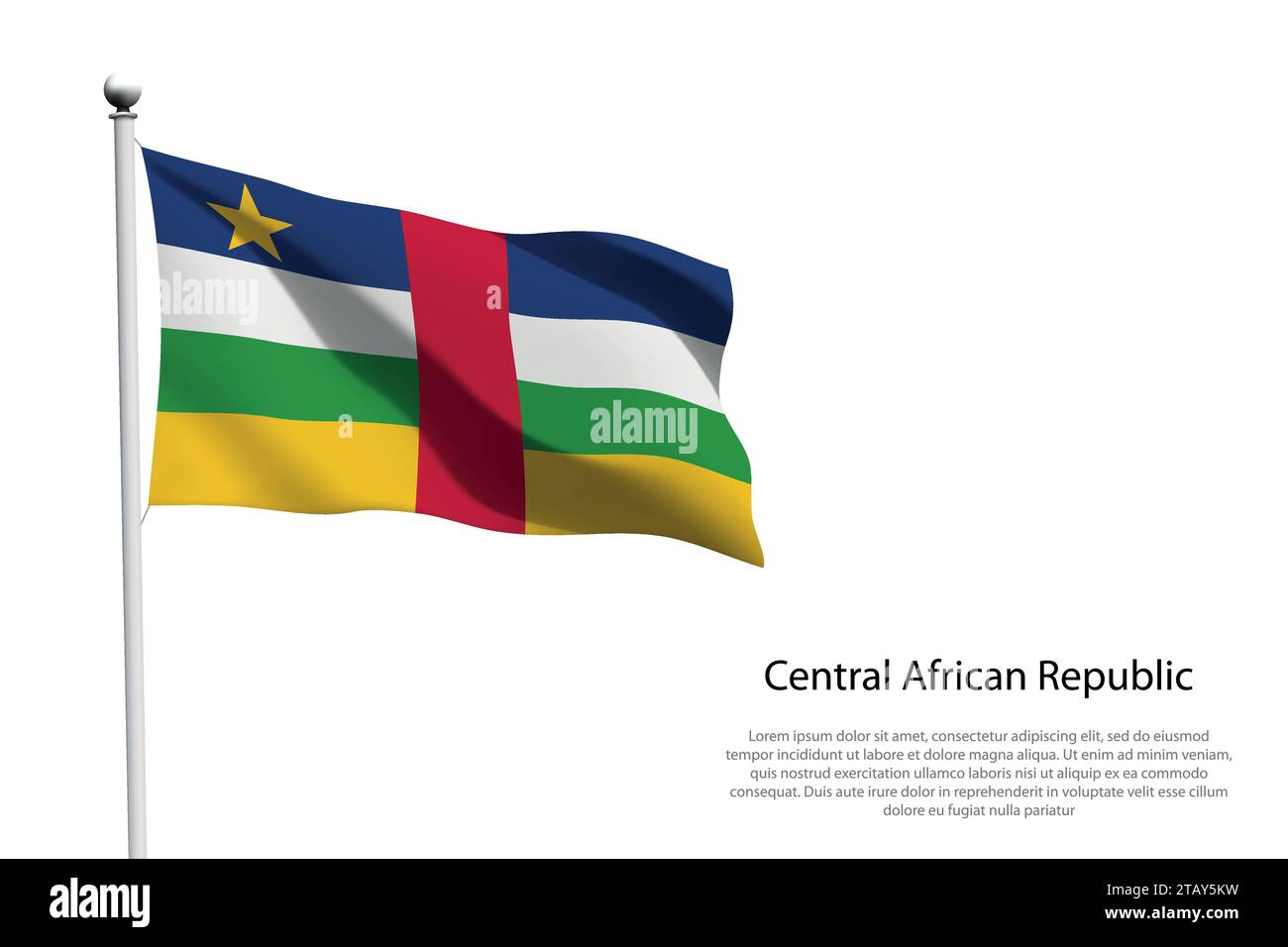 National flag Central African Republic isolated waving on white background Stock Vector