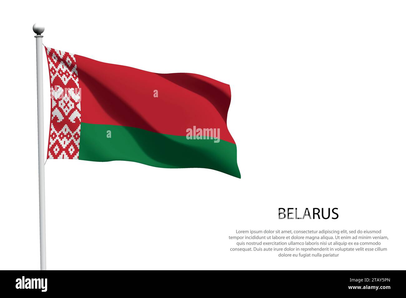 National flag Belarus isolated waving on white background Stock Vector