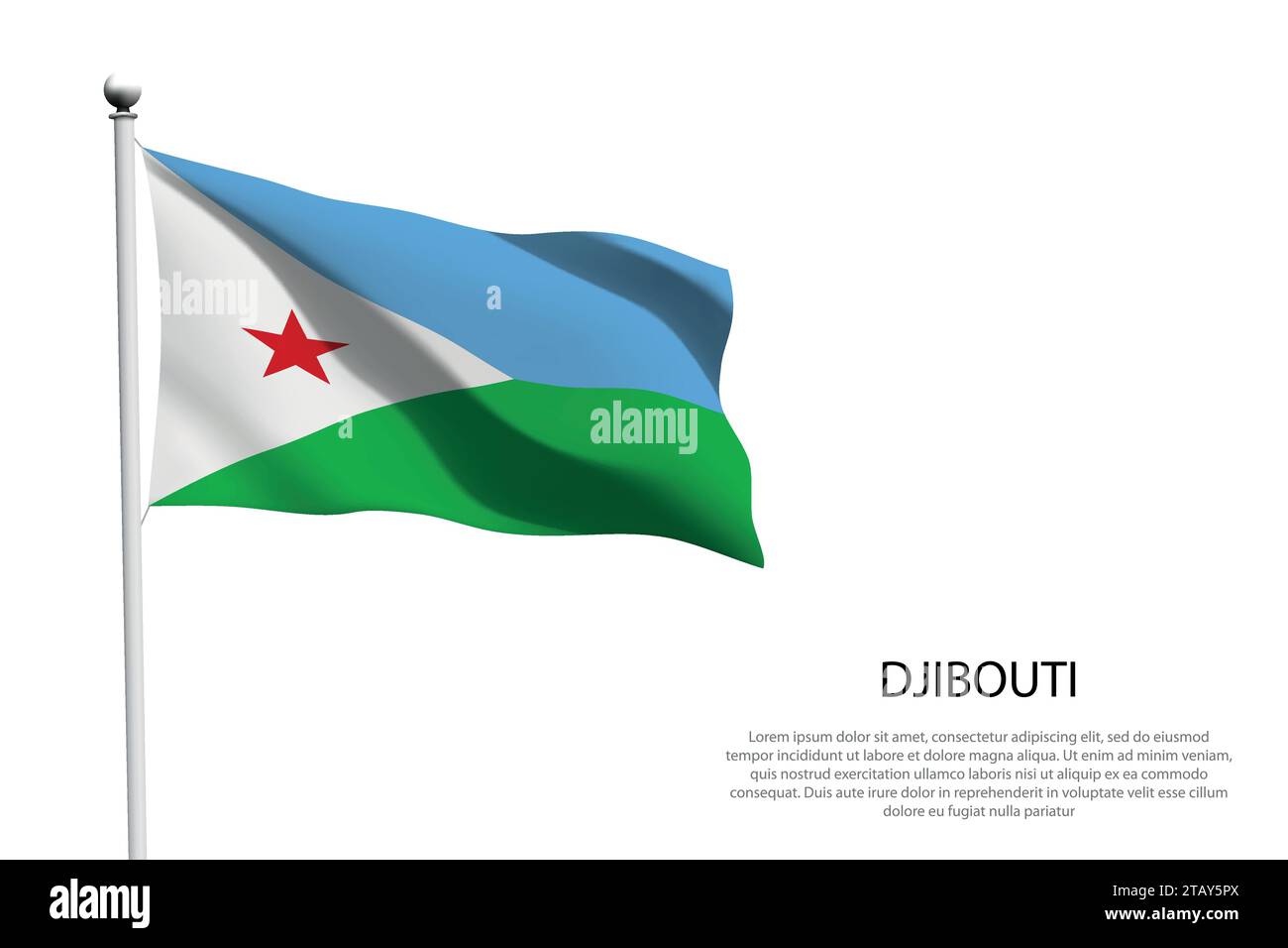 National flag Djibouti isolated waving on white background Stock Vector