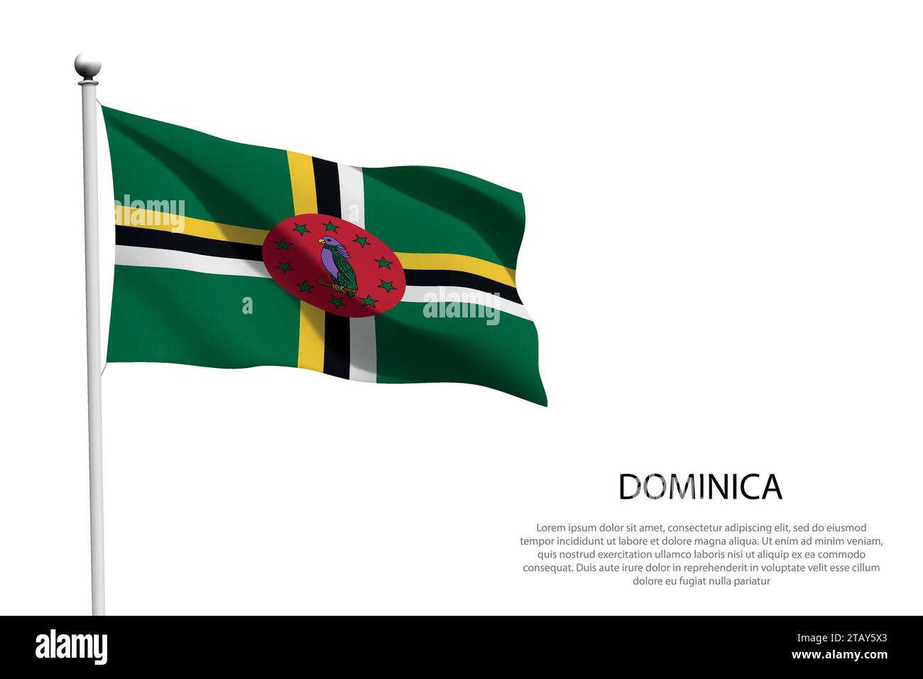National flag Dominica isolated waving on white background Stock Vector