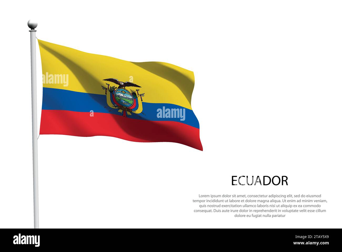National flag Ecuador isolated waving on white background Stock Vector