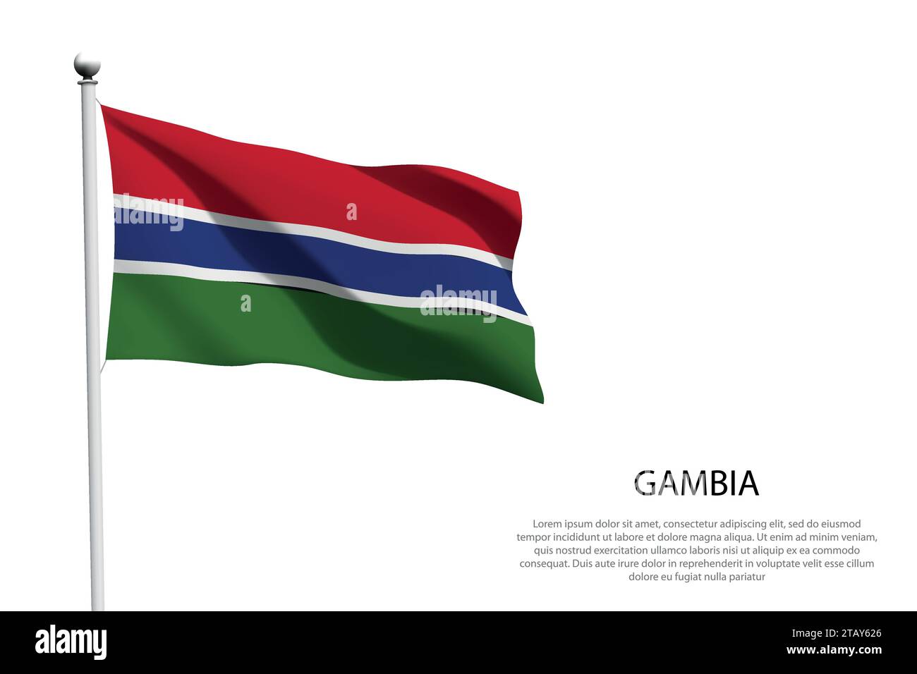 National flag Gambia isolated waving on white background Stock Vector