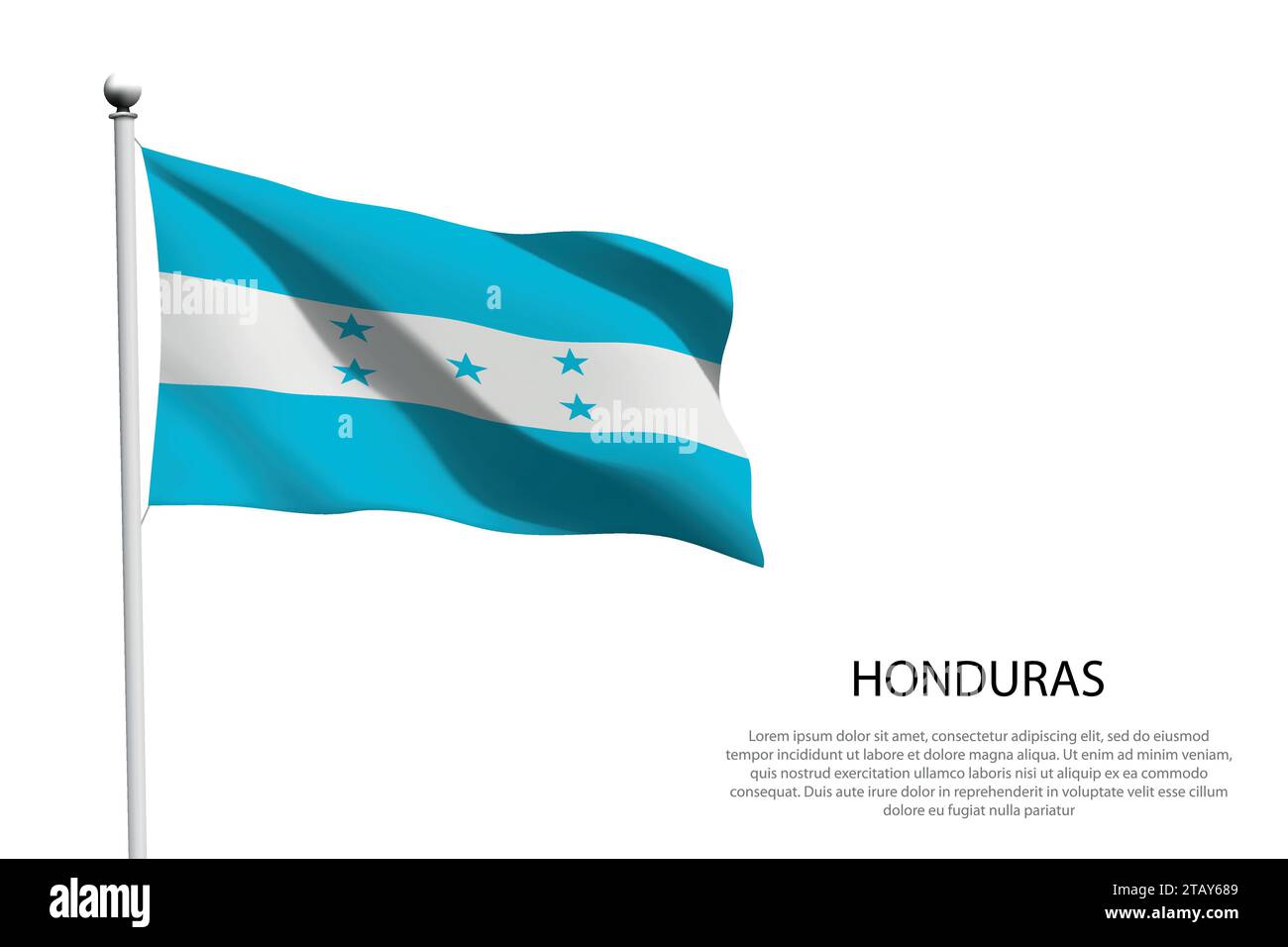 National flag Honduras isolated waving on white background Stock Vector