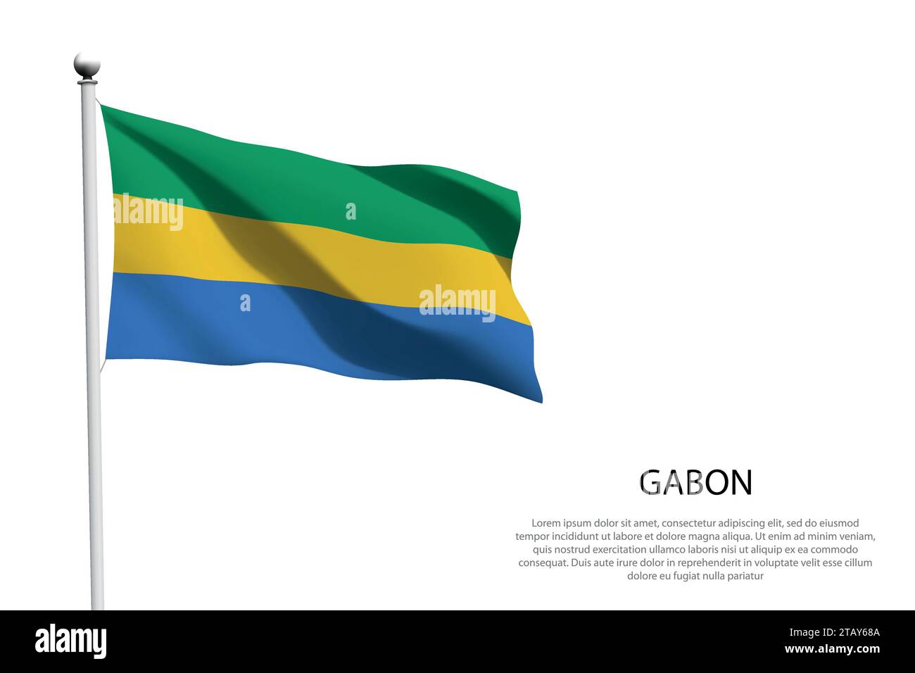National flag Gabon isolated waving on white background Stock Vector