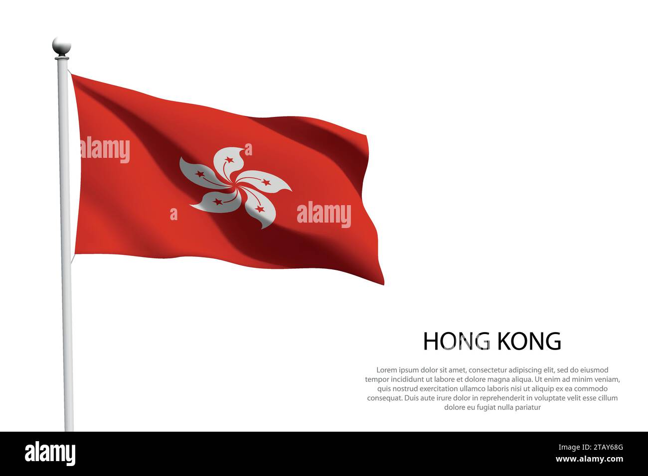 National flag Hong Kong isolated waving on white background Stock Vector