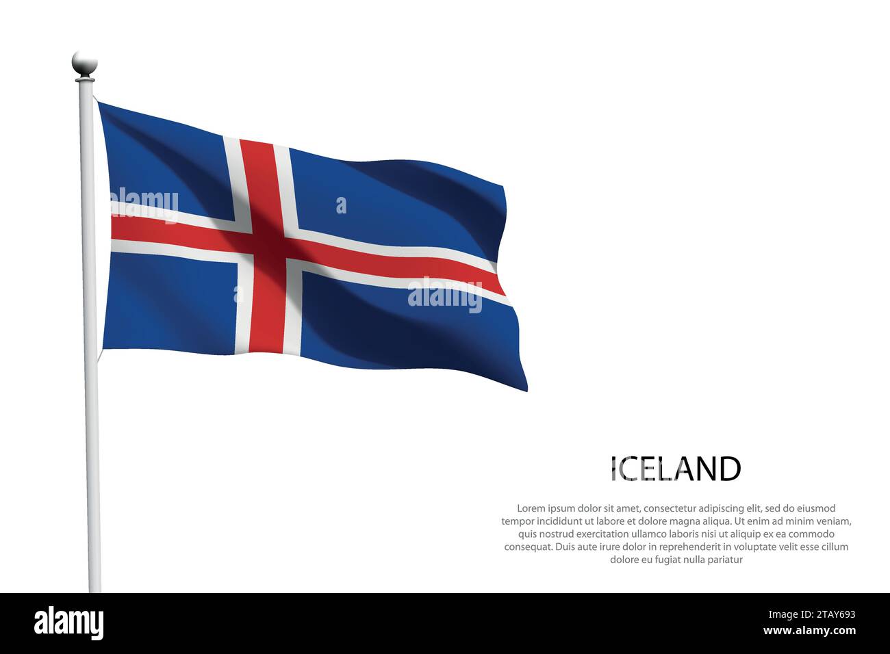 National flag Iceland isolated waving on white background Stock Vector