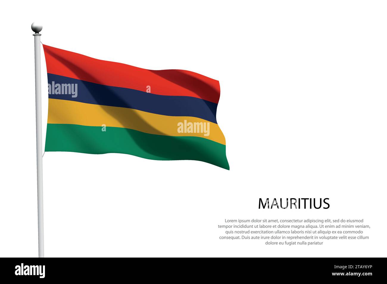 National flag Mauritius isolated waving on white background Stock Vector
