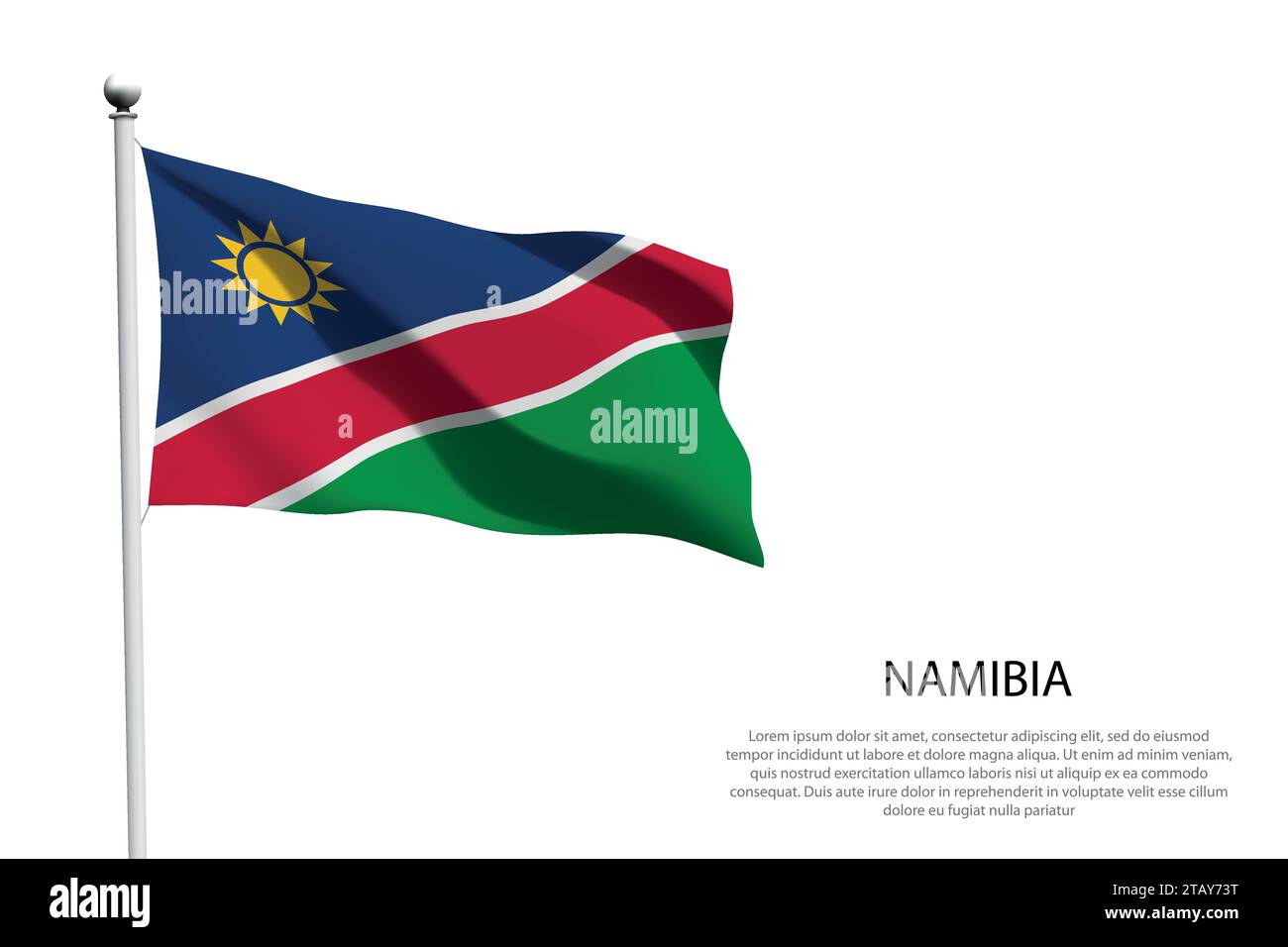National flag Namibia isolated waving on white background Stock Vector