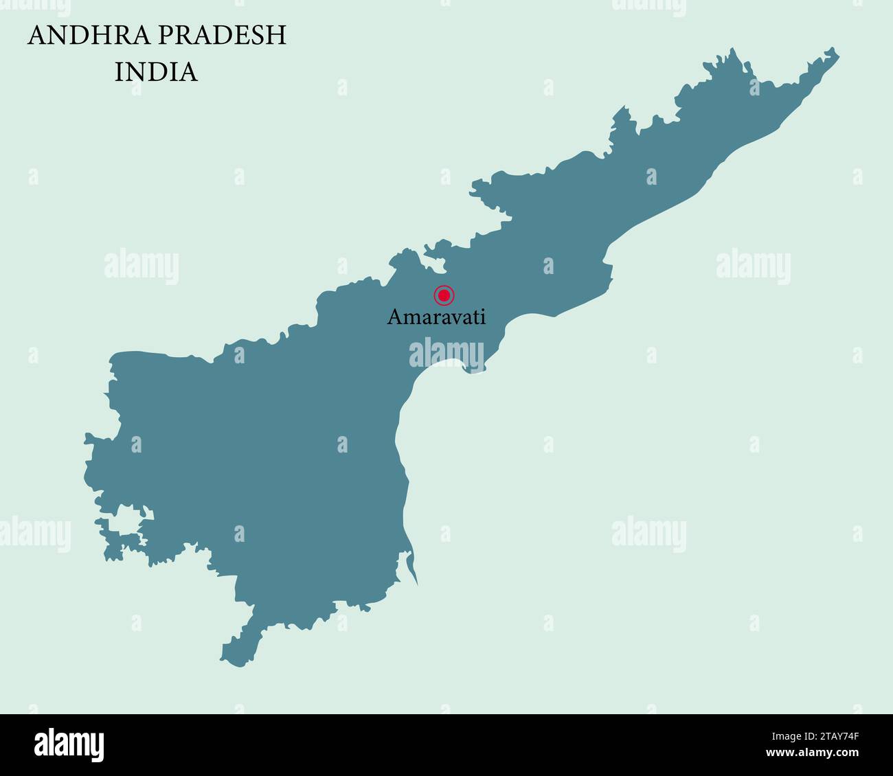 Andhra Pradesh capital city Amaravati Pinned on the Andhra Pradesh Map Stock Vector