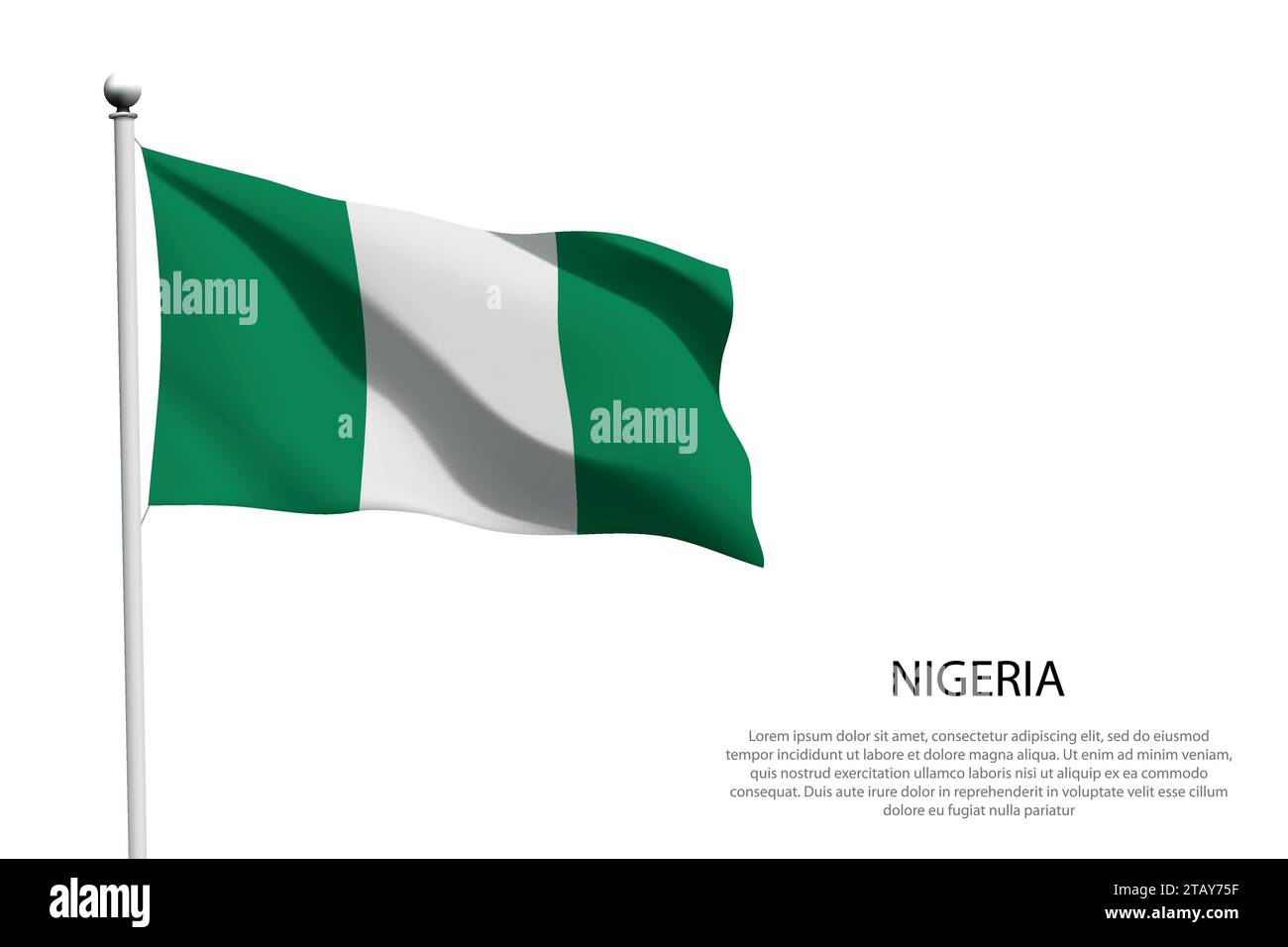 National flag Nigeria isolated waving on white background Stock Vector