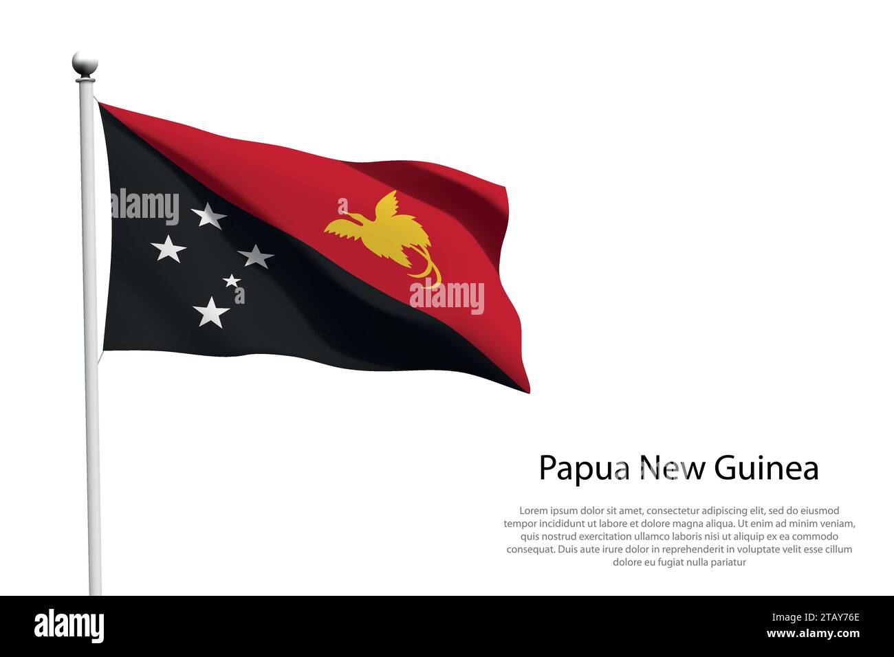 National flag Papua New Guinea isolated waving on white background Stock Vector