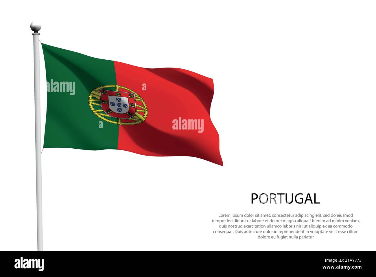 National flag Portugal isolated waving on white background Stock Vector