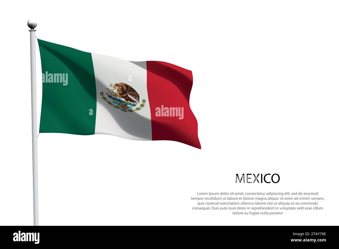 National flag Mexico isolated waving on white background Stock Vector