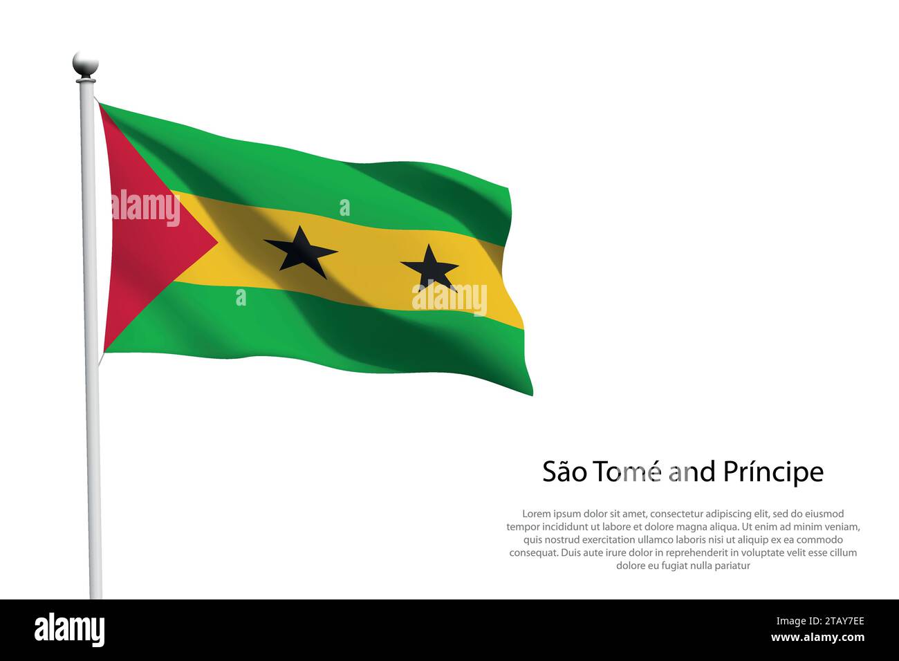 National flag Sao Tome and Principe isolated waving on white background Stock Vector