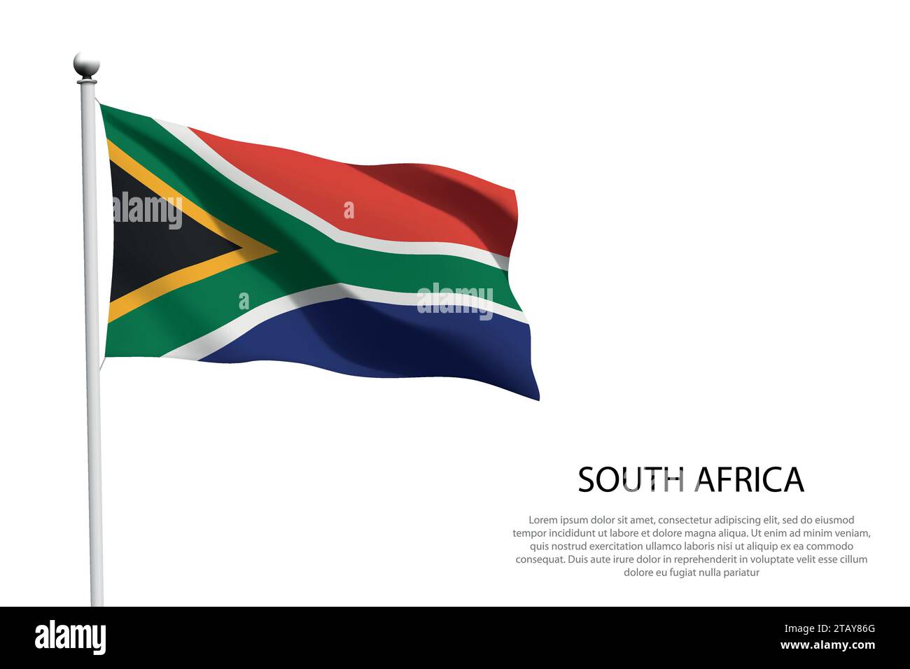 National flag South Africa isolated waving on white background Stock Vector