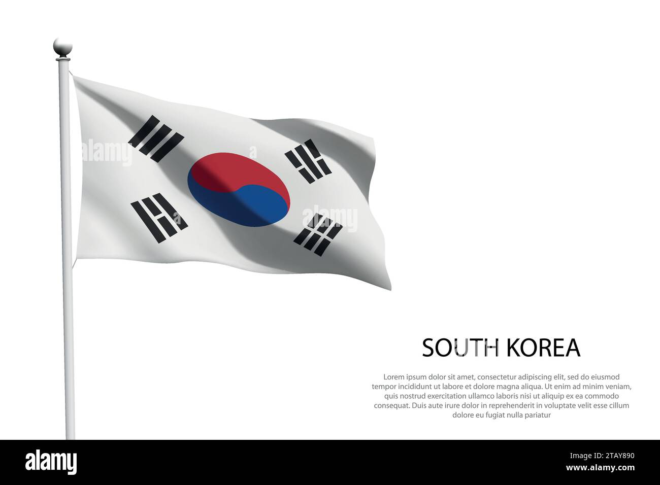 National flag South Korea isolated waving on white background Stock Vector