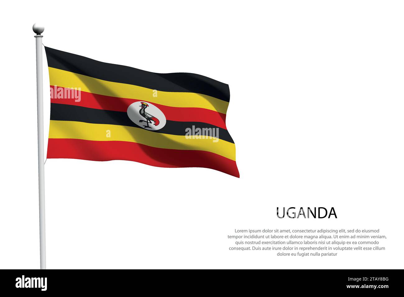 National flag Uganda isolated waving on white background Stock Vector