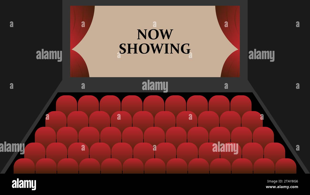 Cinema Theatre screen opening with Now Showing text vector illustration Stock Vector