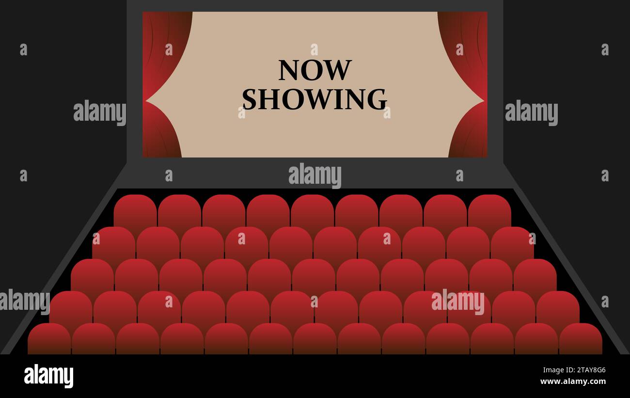 Cinema Theatre screen opening with Now Showing text vector illustration